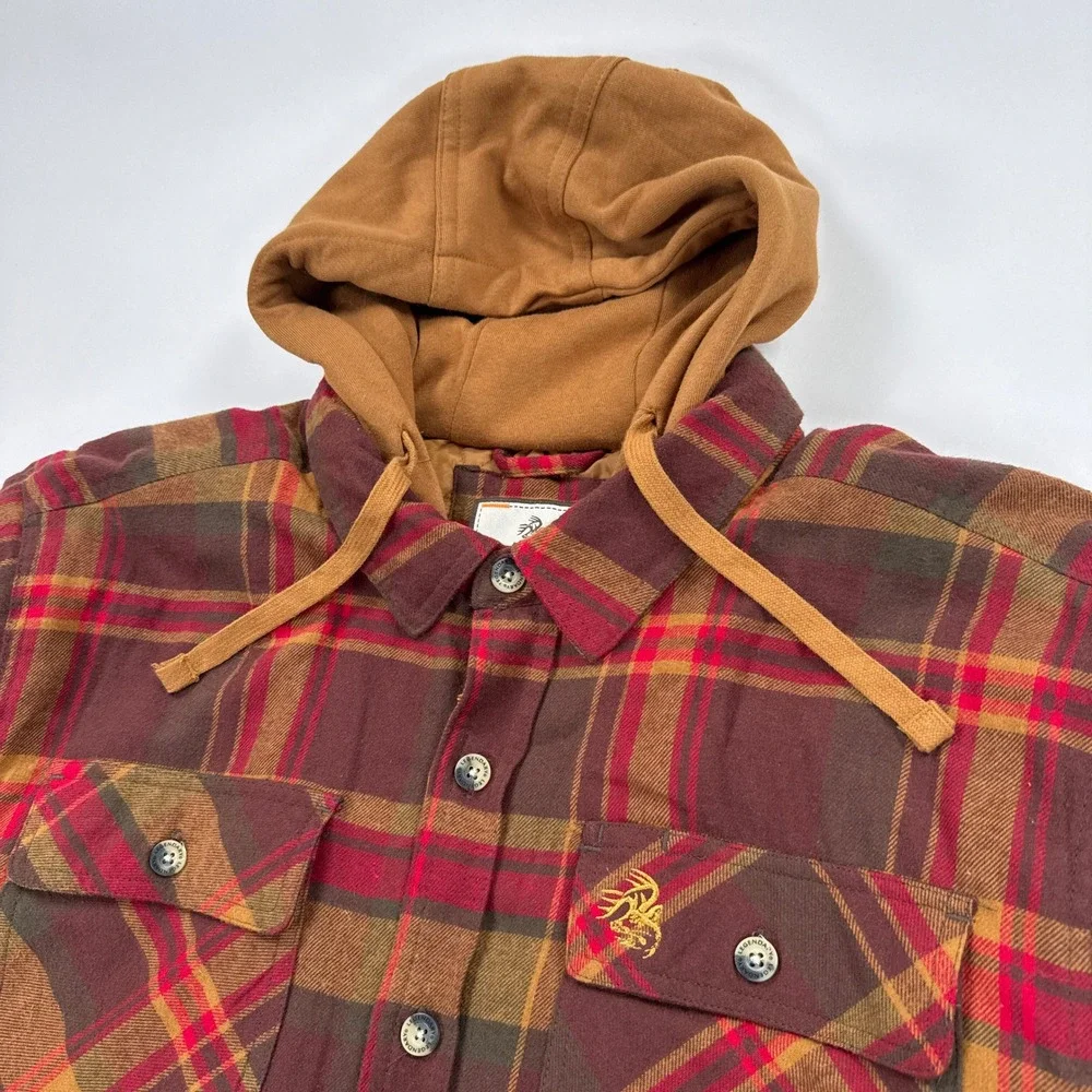 Legendary Whitetails Mens Shirt Jacket XL Red Plaid Maplewood Hooded Flannel